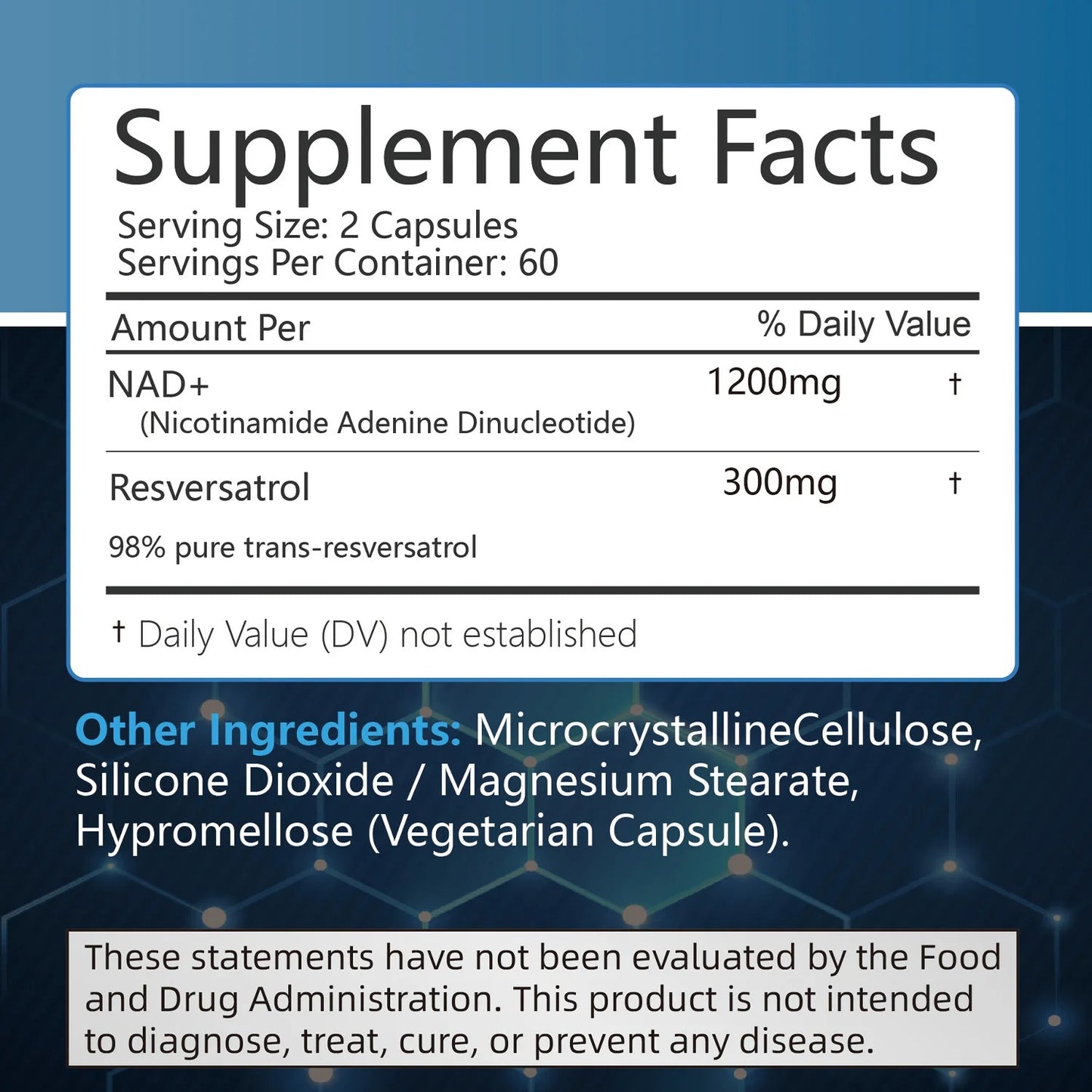 NAD+Supplements - Resveratrol - Natural Energy Supplement, Support Cell Health, Anti-Aging