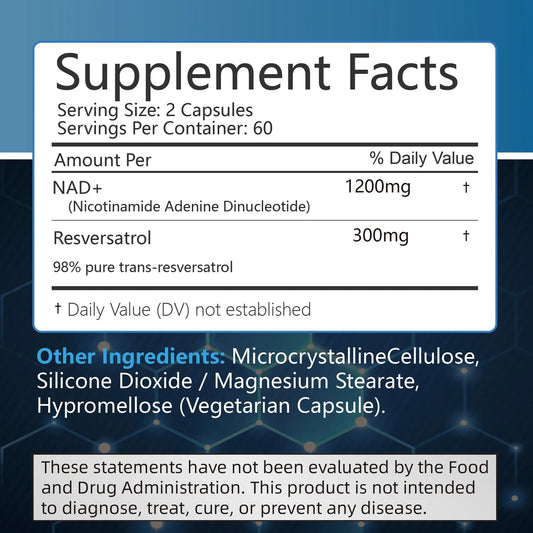 NAD+Supplements - Resveratrol - Natural Energy Supplement, Support Cell Health, Anti-Aging